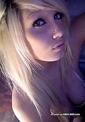Picture collection of a blonde cutie displaying her nice round juggs