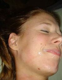 Picture collection of an amateur sexy honey who gets cum facial