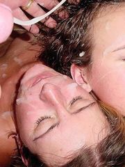 Horny girlfriends enjoying some jizz sprayed on their faces