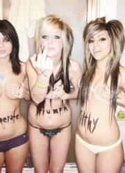 Punk teen posing with friends