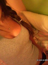 Sexy brunette selfshooter flashing her perfect round tits
