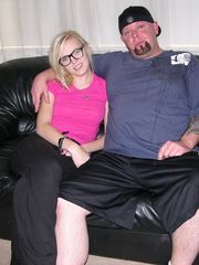 Hot Amateur Nerd Girl Jerks Off Dude On Couch