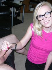 Hot Amateur Nerd Girl Jerks Off Dude On Couch